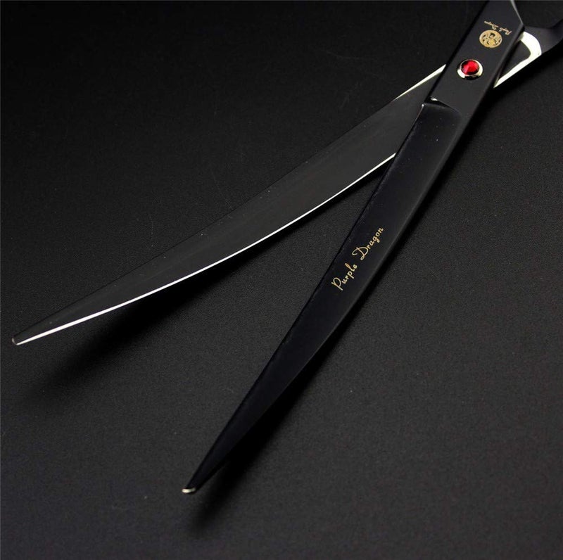 Purple Dragon 9.0" Black Twin Tails Upward Curved Blade Pet Grooming Scissors Dog Hair Cutting Shears with Bag for Professional Left Handed or Right Hand Pet Grooomer (Black Upward Curved) - Image 1